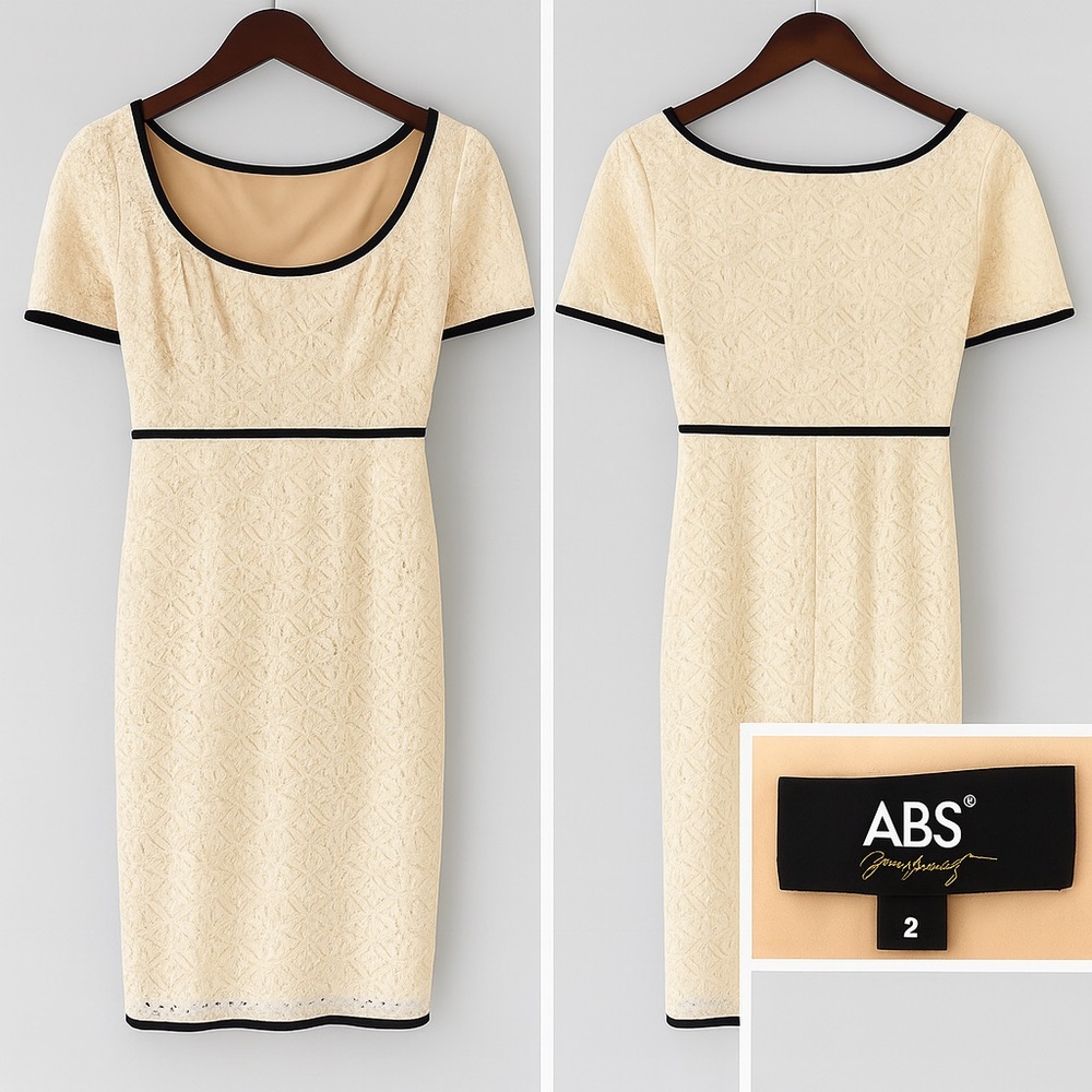 Cream White Dress with Black Trim